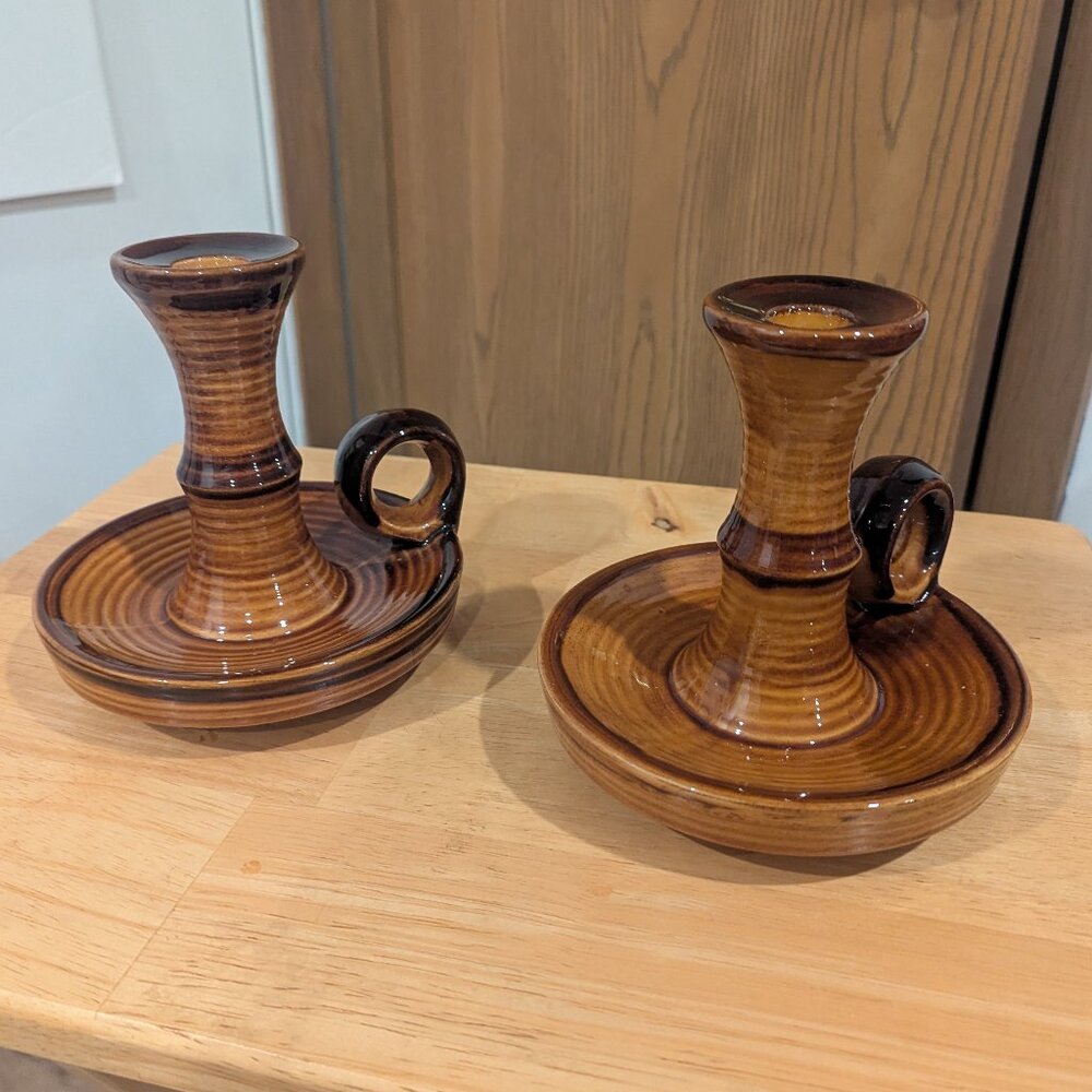 French‎ Ceramic Candleholders from Saint Clement, 1970s Set of 2